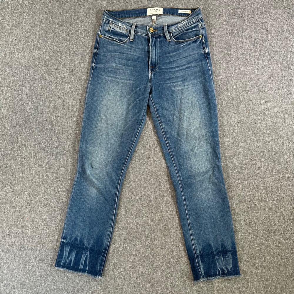 Frame Jeans Womens 25 Le High Straight Merriview Blue Shadow Raw Hem LHSTREF838